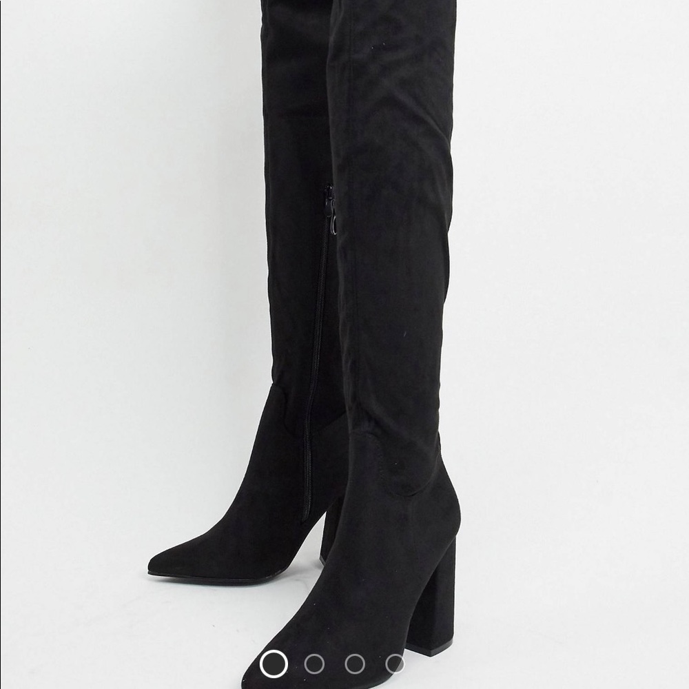 Truffle Collection thigh high heeled boots in black